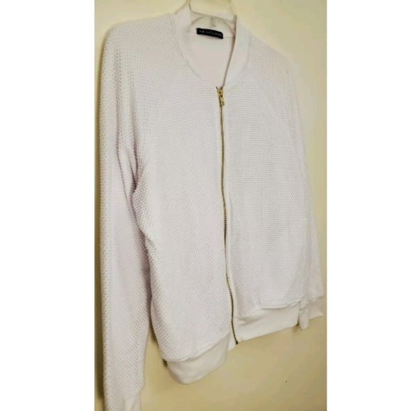 Harlowe & Graham White Knit Mesh Bomber Jacket M - Picture 2 of 6